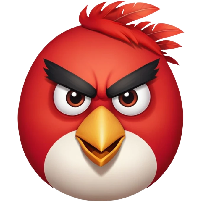 Red angry bird from Angry Birds game with triangular eyebrows and angry expression emoji