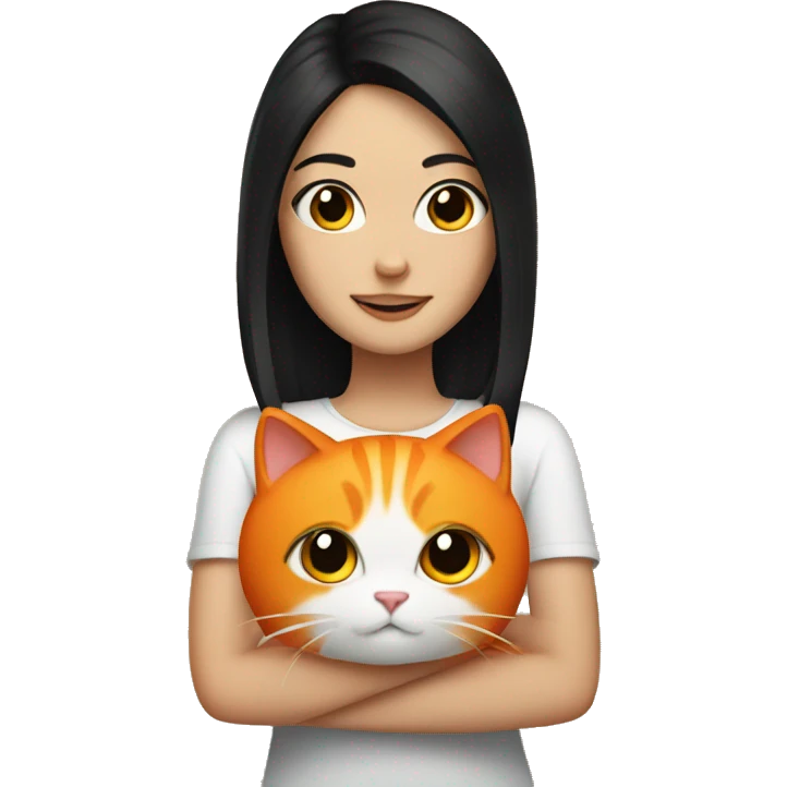 white girl with black hair holding a orange cat emoji