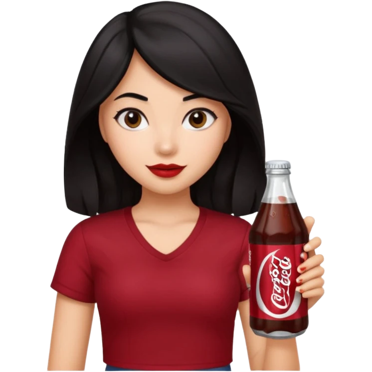 a black hair girl with straight/wavy hair holding a dr pepper soda and wearing a dark red top  emoji