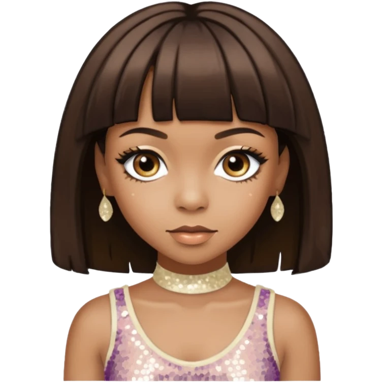 Left Eye from TLC with medium dark brown hair, ivory sequin outfit emoji