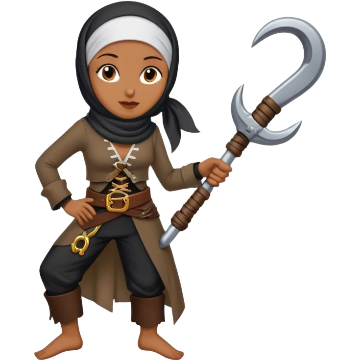 Hijabi woman with only one leg and the other one is amputated pirate hook leg emoji