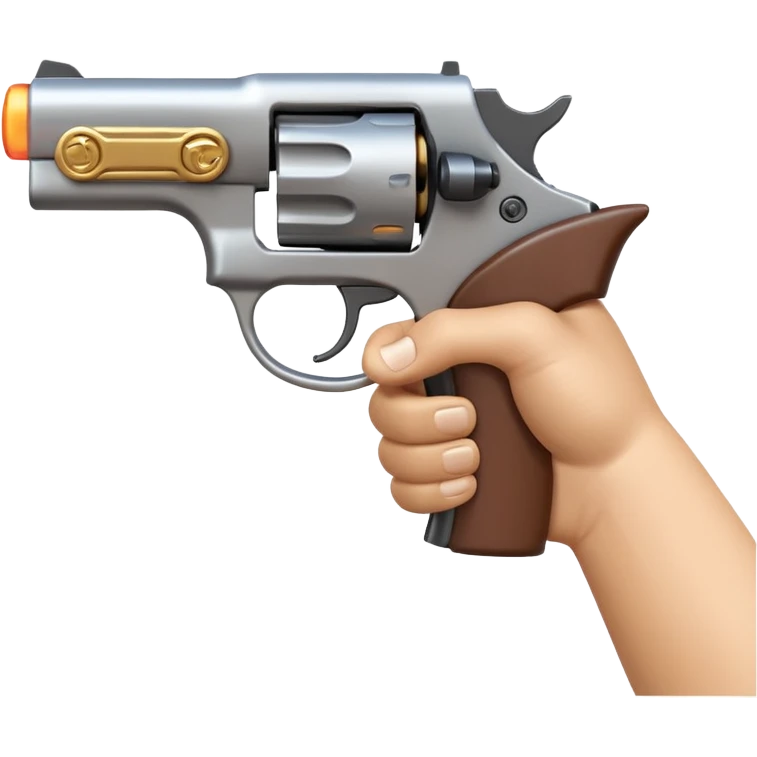 A 3D iOS emoji-style close-up of an index finger pulling a pistol's trigger, showing only the hand and the trigger area inside the trigger guard; stylized, non-realistic toy-pistol look, glossy Apple-style finish, clean white background.
 emoji