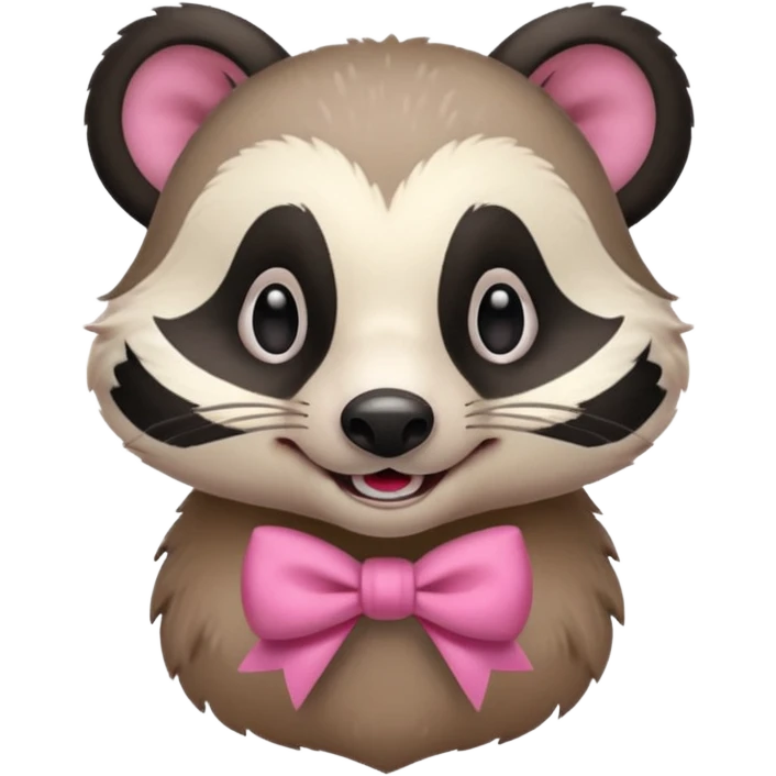 cheerful badger with pink bow, bust up emoji