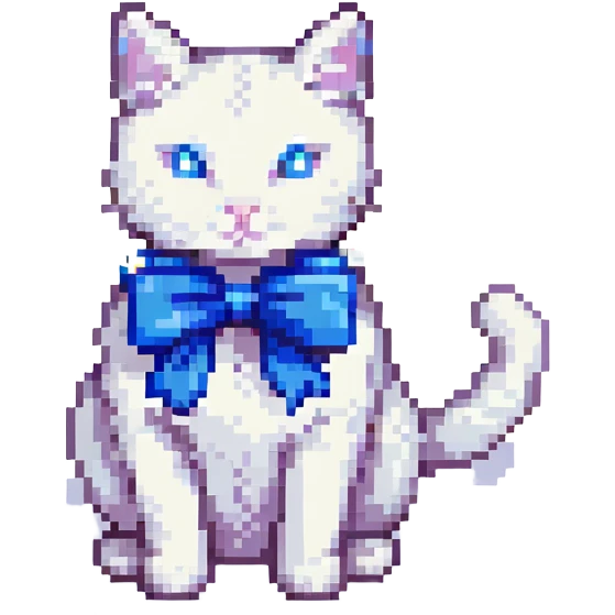 white cat with a blue bow emoji