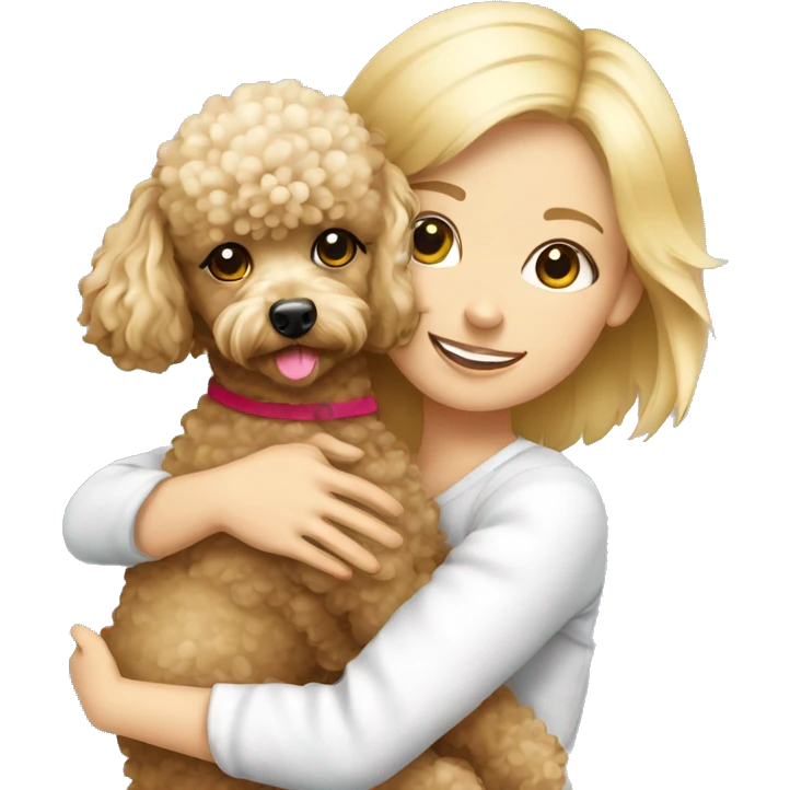 cute toy poodle with blonde girl hugging  emoji