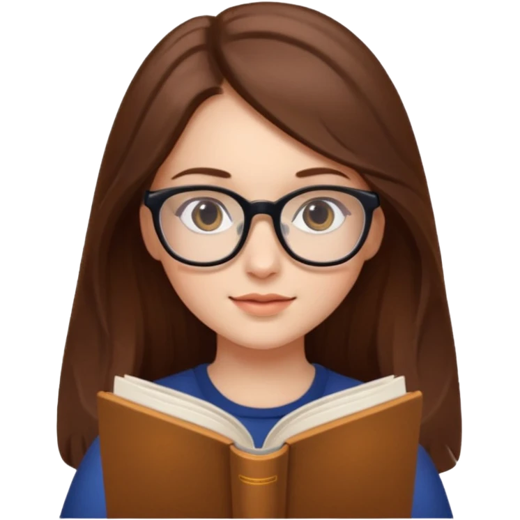 beautiful girl long brown hair, wear glasses, reading a book  emoji