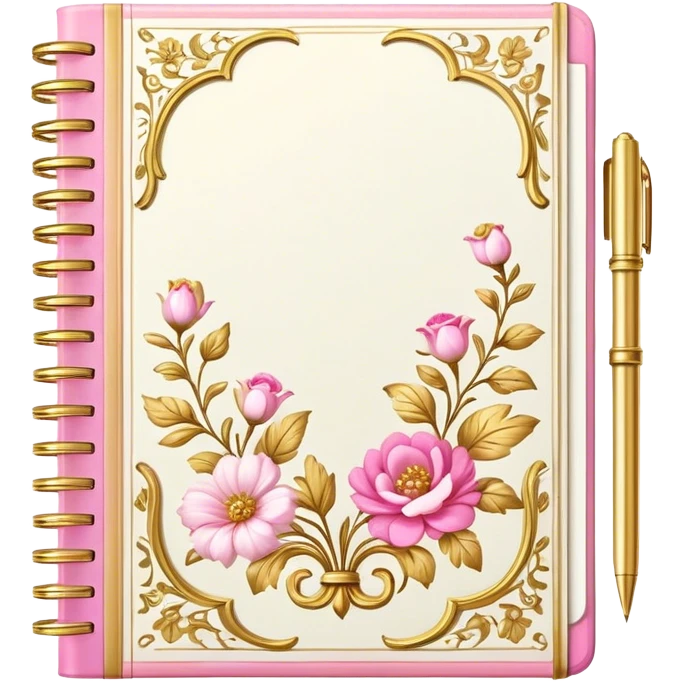 Notebook rococo style, gold and pink and white  emoji
