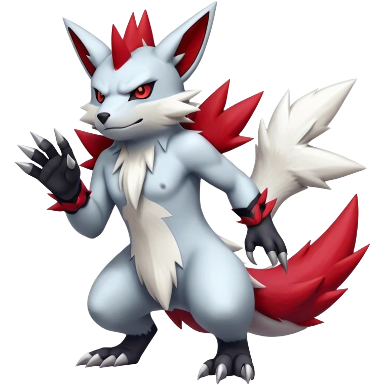 Edgy Cool Beautiful Zangoose-Guilmon-Zoroark, full body emoji