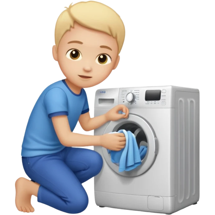 child putting clothes in a washing machine emoji