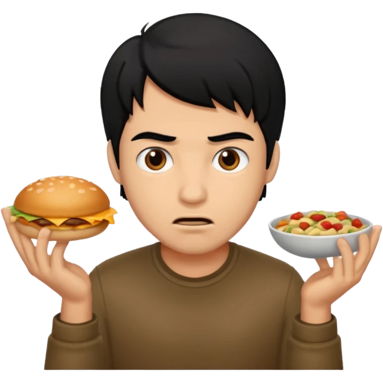 mach mir eine sportliche person mit schwarzen haaren die gerade offensichtlich heißhunger hat. Sie soll määnlich sein emoji