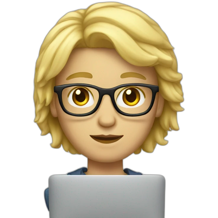 blond student developer with a macbook, wearing glasses, no facial hair emoji
