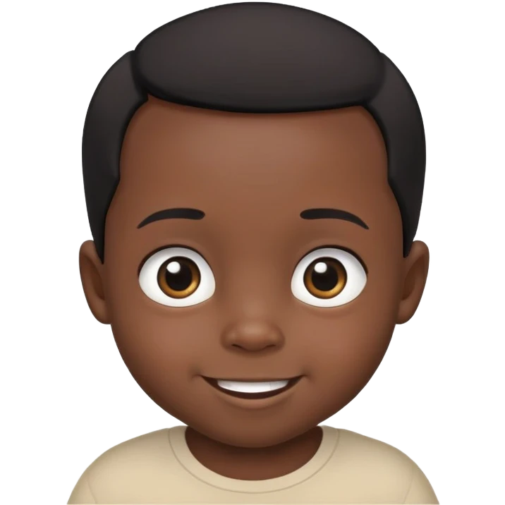 smiling face, toddler boy, African, big eyes, dark skin, black hair, no neck, no body emoji