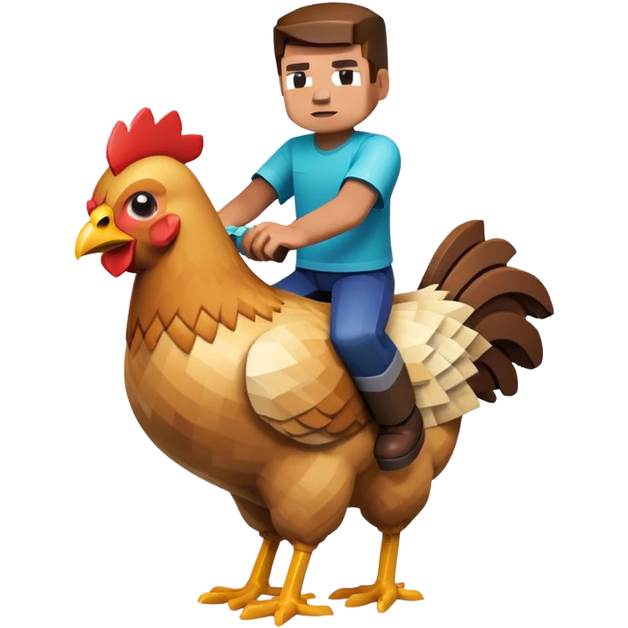 Minecraft kid riding a Minecraft chicken emoji