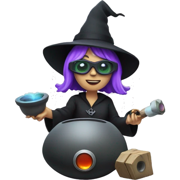 witch on a mortar with vr glasses and a gaming controller emoji