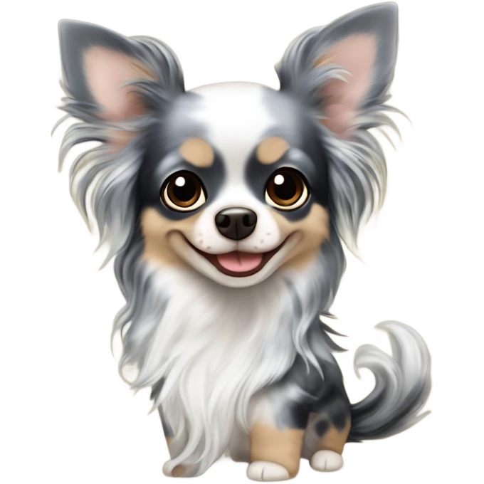 Blue merle chihuahua long hair with spotted face black Starbucks  emoji