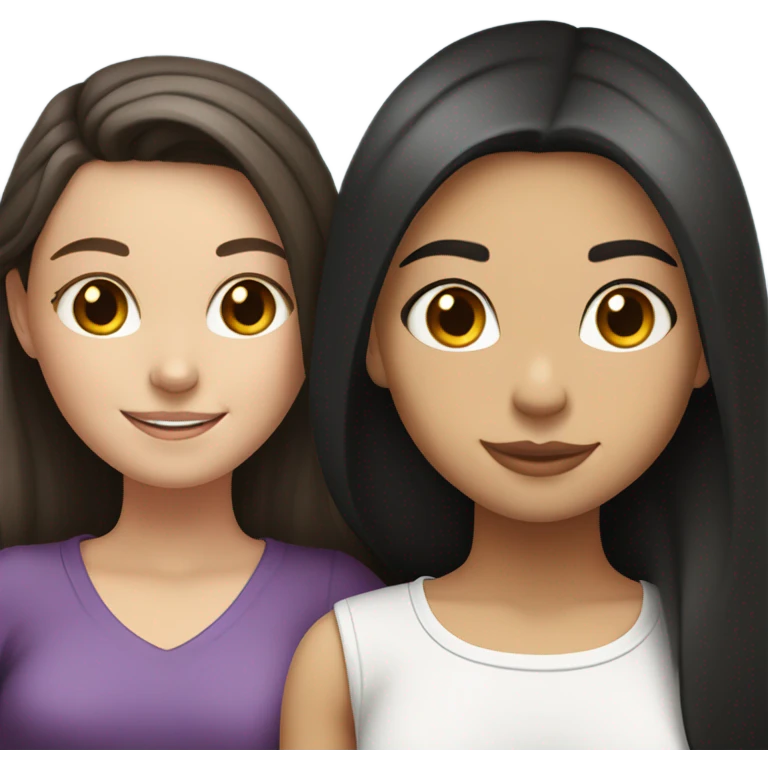 White girl with dark brown straight hair and Hispanic girl with black straight hair lesbian couple  emoji