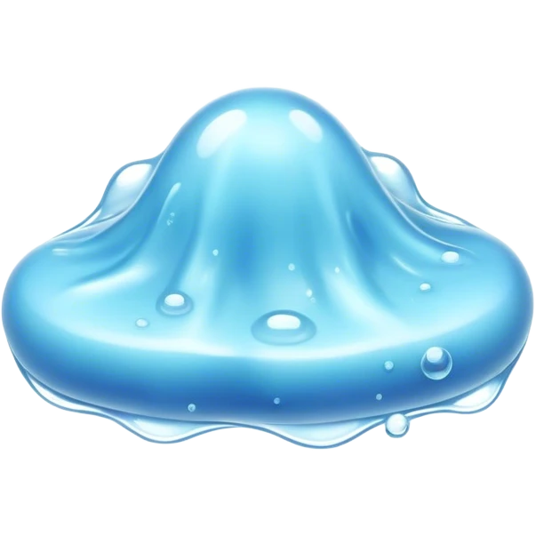 Cinematic Realistic Clear Blue Slime, glossy and translucent with a soft blue hue, light reflecting off its smooth surface, subtle bubbles trapped inside, slightly jiggling with movement, delicate highlights enhancing its wet and squishy texture, glowing with a soft, magical aura. emoji