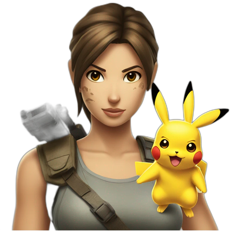 Lara Croft captures Pikachu emoji
