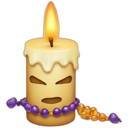 candle with an inscription on top with beads emoji