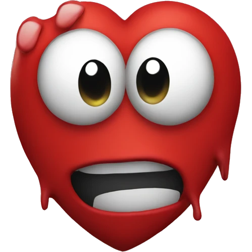 A red hearth with eyes and a mouth, looking tipsy, with a wobbly expression as if drunk, surrounded by a soft, blurred background emoji