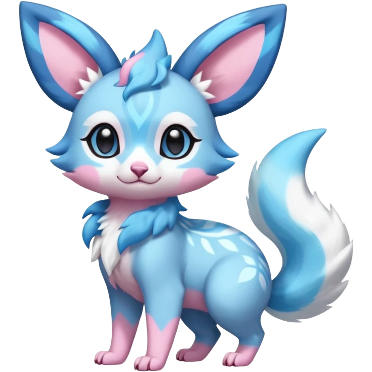 Rare realistic cute adorable epic aesthetic colorful Amaura-Sylveon-Glaceon-Civet-Genet-species-Fakemon-hybrid-creature, with markings, full body emoji