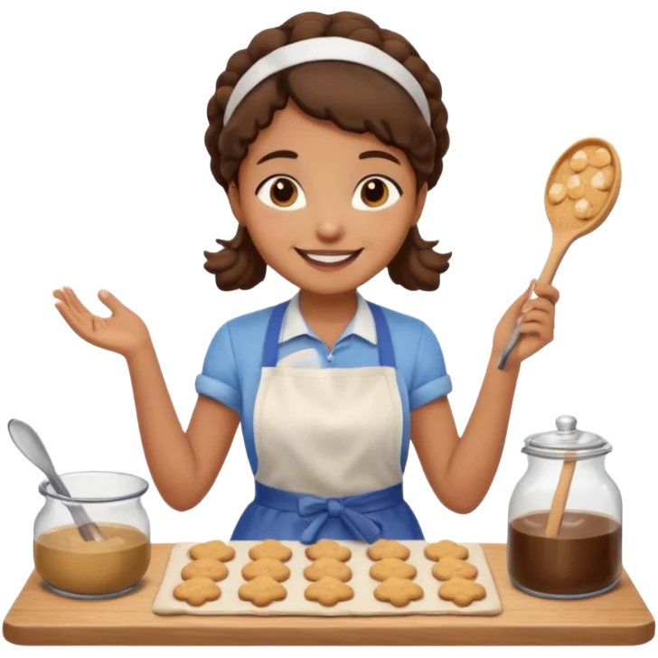 light brown skinned girl making cookies emoji