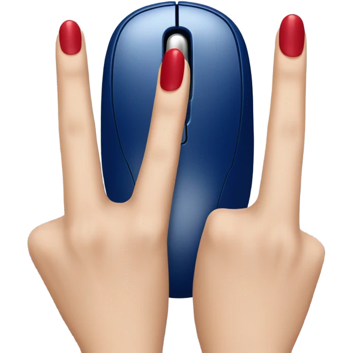 a finger with a red manicure presses a dark blue computer mouse emoji