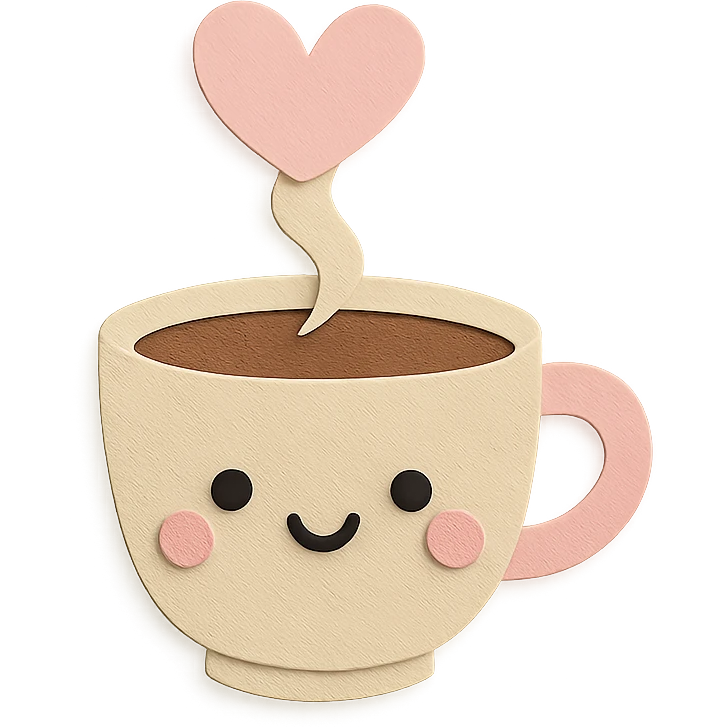 kawaii coffee cup with heart-shaped steam, pastel background emoji