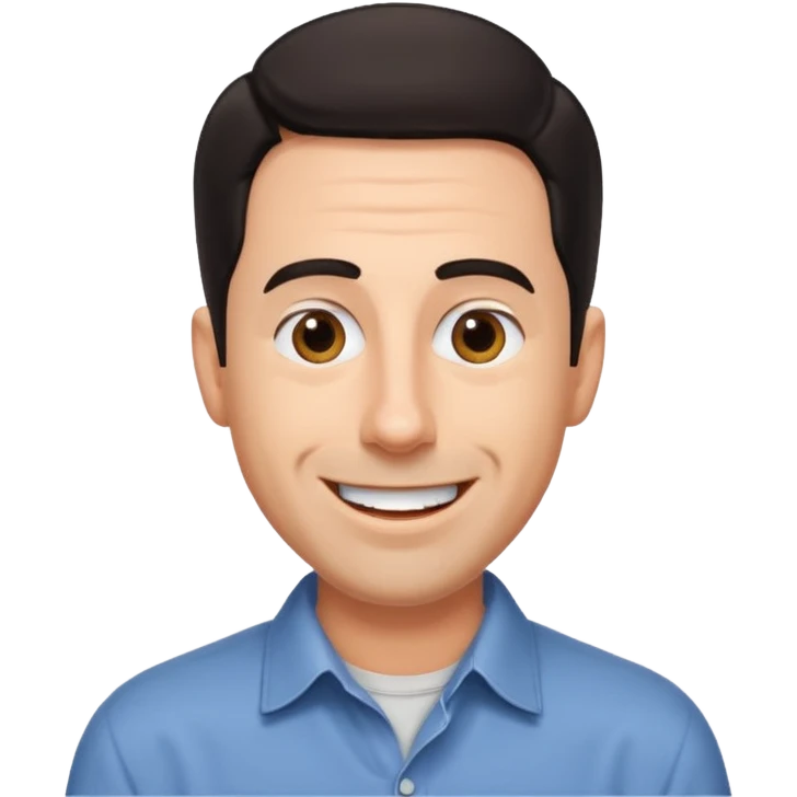 man with a big smile, short dark hair, expressive eyebrows, casual shirt, inspired by Jerry Seinfeld emoji