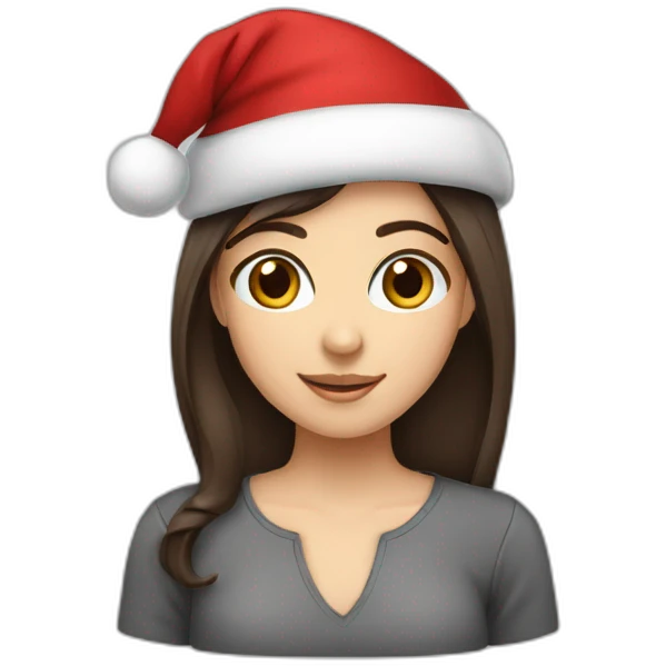 white-girl-dark brown hair- dark brown-eyes-wearing-santa-hat emoji