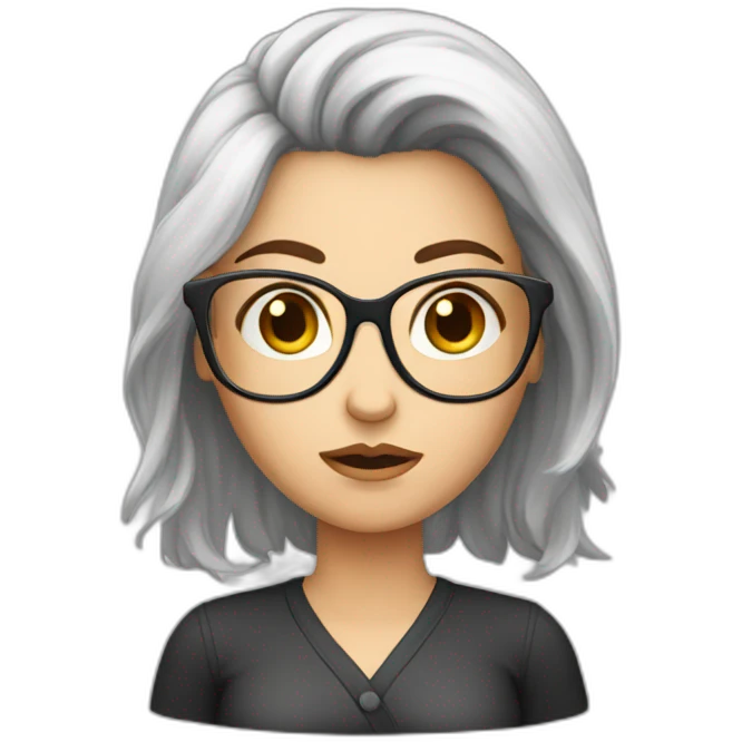 Upset, white women, brunette with highlights hair, big round glasses emoji