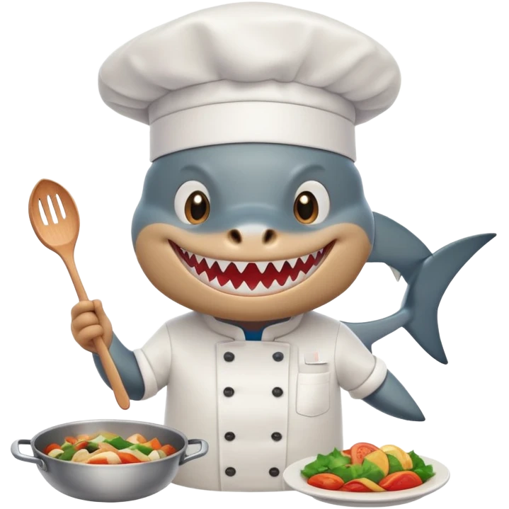 A shark wearing a chef hat and cooking food emoji
