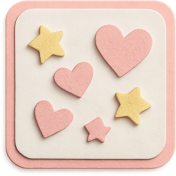 soft pastel kawaii mini heart and star scatter icons with a pink border emoji