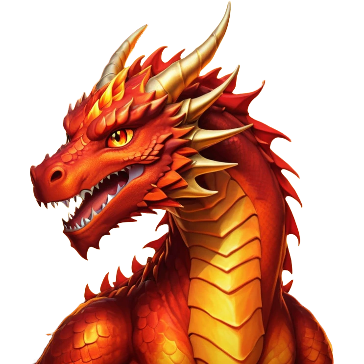 cinematic-noble-fierce-fire-dragon-portrait-emoji,-poised-and-imposing,-with-a-muscular,-scaled-body-ablaze-in-fiery-hues-of-crimson,-molten-orange,-and-molten-gold,-and-intense,-burning-eyes-that-mirror-the-heart-of-a-volcano;-rendered in detail emoji