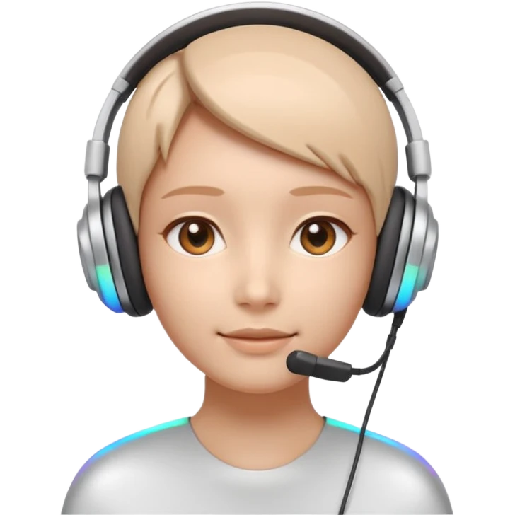 AI Call Agent holo-human-like Cyber AI face, warm, calm and friendly. Holographic look.Soft AI face with a listening, welcoming expression, minimal facial lines, calm eyes. Light headset. Super minimalistic.  emoji