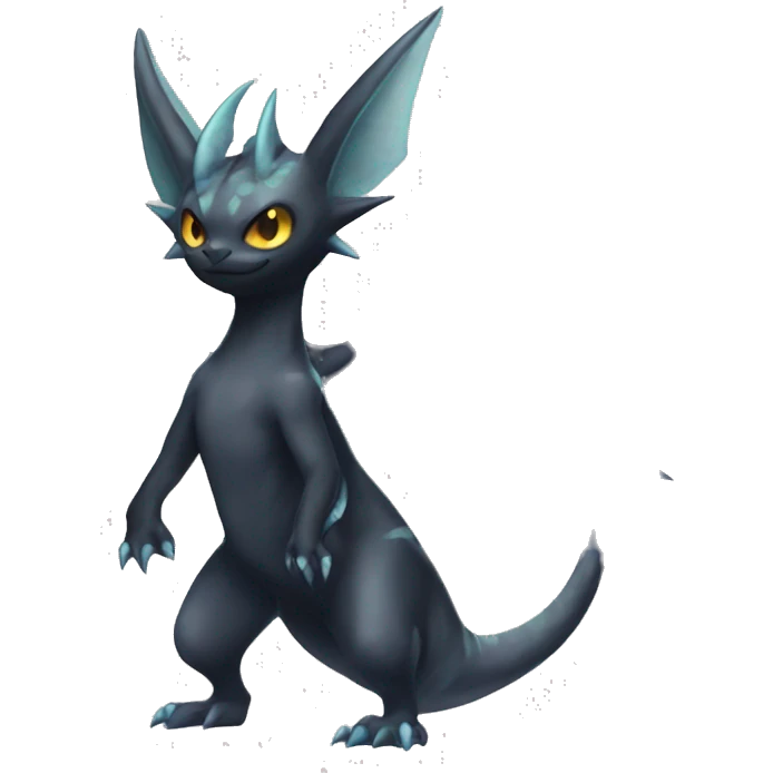 Black Edgy Ethereal Noivern-Vaporeon-Litten with fins as ears full body emoji