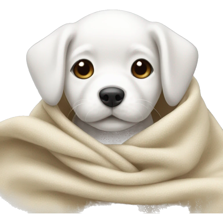 mini white puppy wrapped up in blanket  emoji