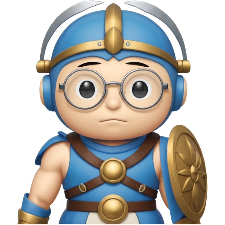 Doraemon, wearing gladiator cloth, big round glassed emoji