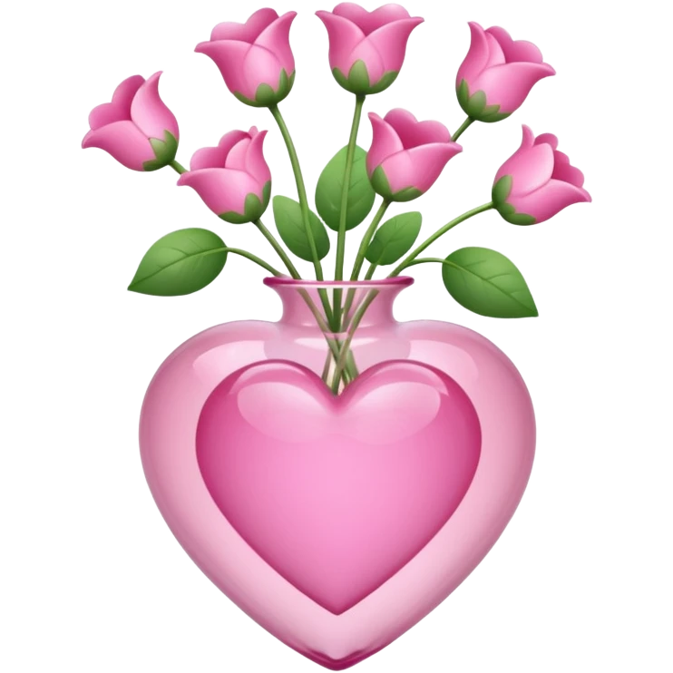 transparent pink heart vase with matching pink heart flowers emoji