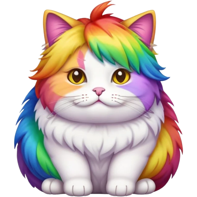 Fat cat with rainbow hair emoji