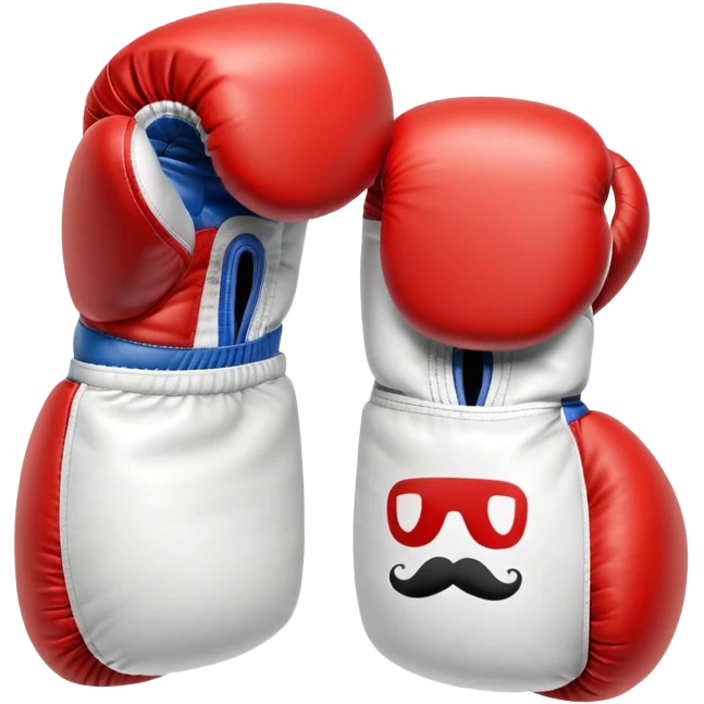 Red and white boxing gloves with Mario M logo and mustache design emoji