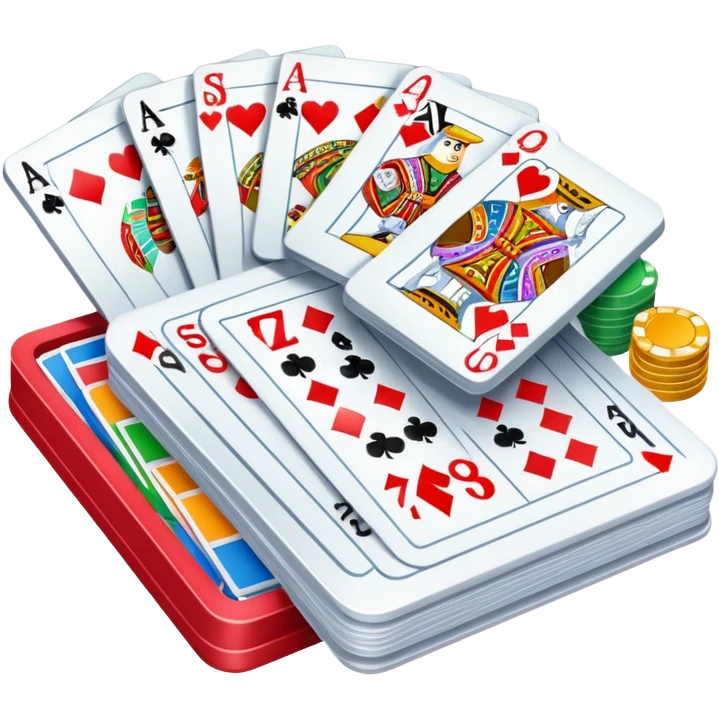 Canasta card game with a pile of cards and score pad emoji