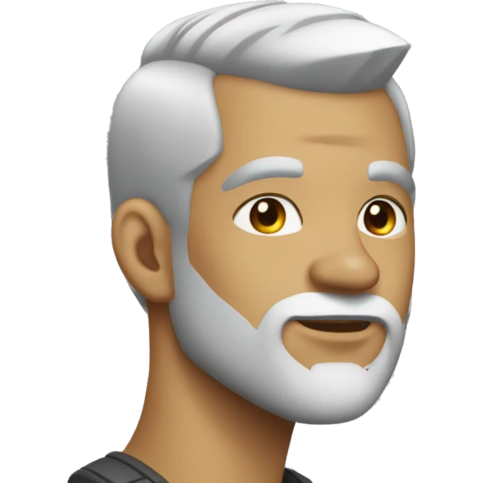 man with shaved hair sides with gray mohawk and white beard, stud earrings emoji