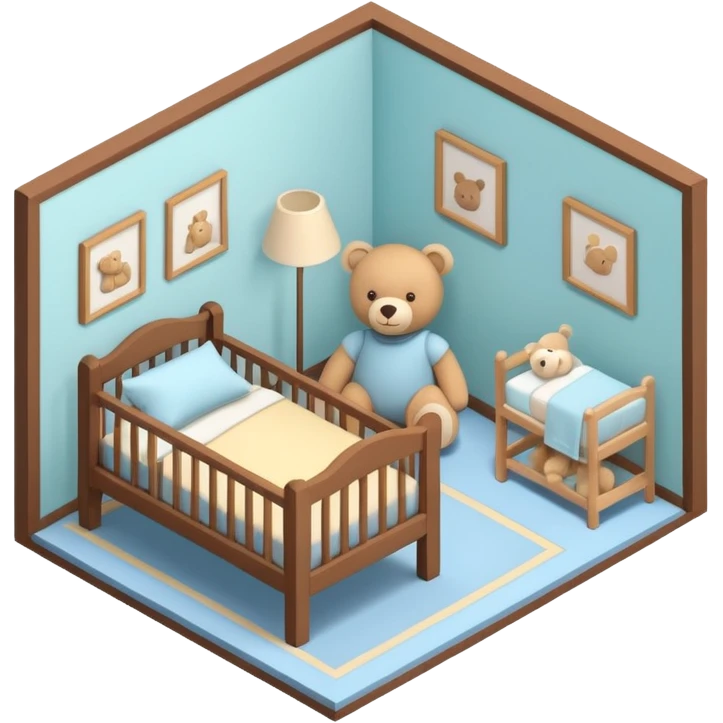 isometric baby room, Cozy baby room with crib and teddy bear emoji