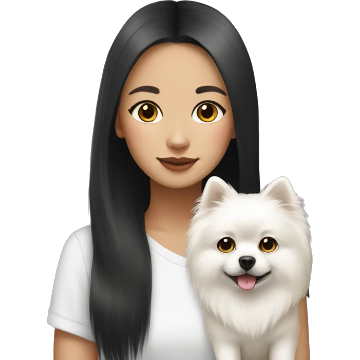 Chinese girl and white Pomeranian emoji
