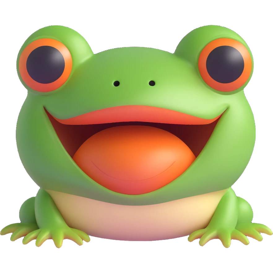 3D emoji style frog face, winking, playful expression, simple and cute emoji