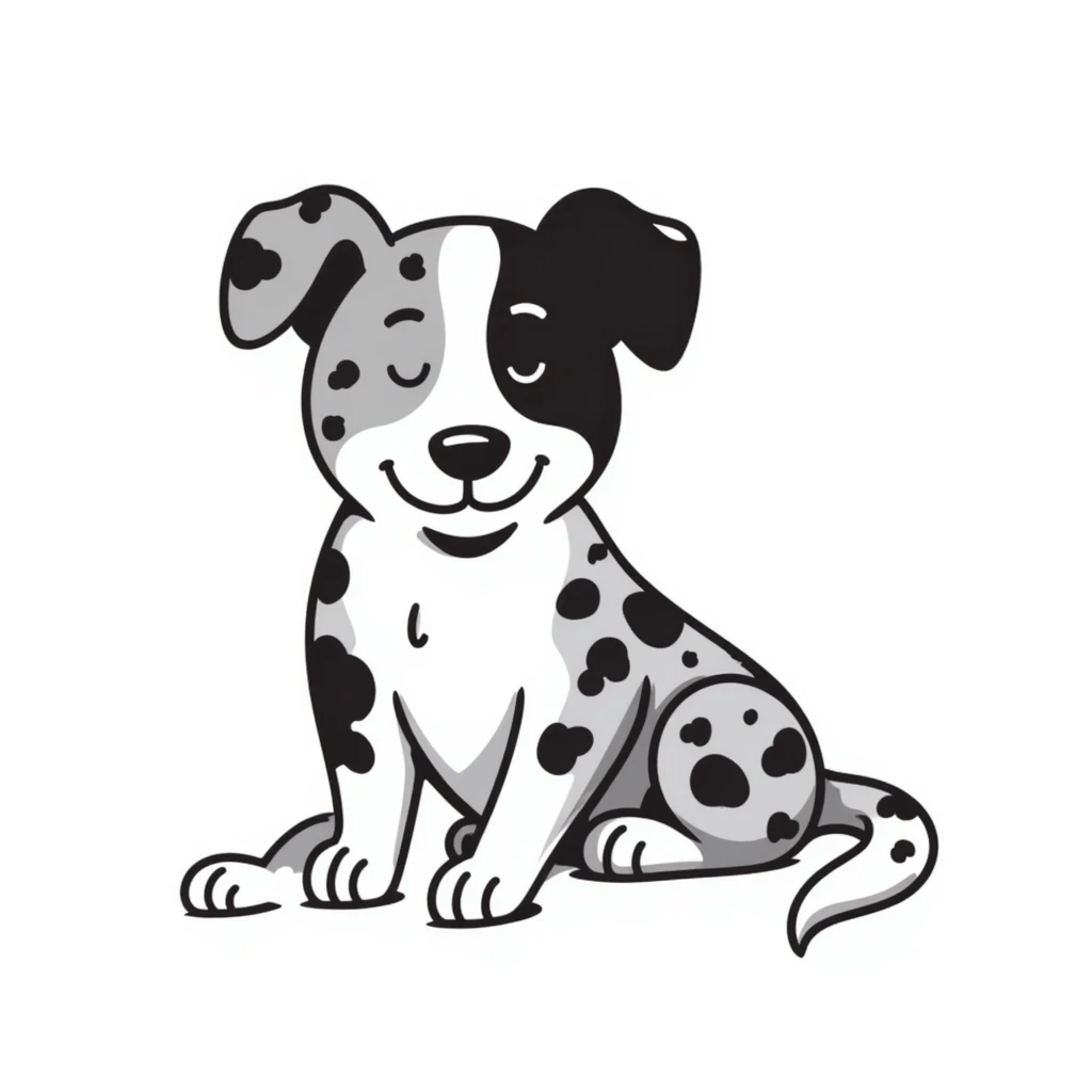Merle Australian Shepherd dog laying down, relaxed pose, blue merle coat pattern with black and white spots emoji