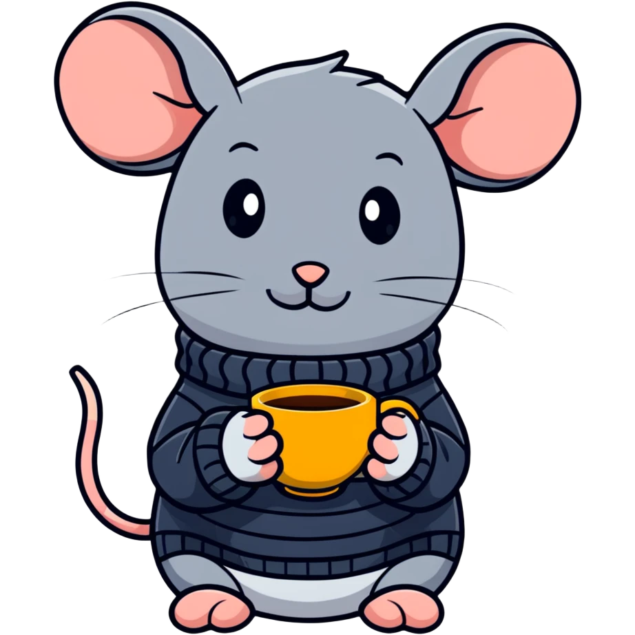 Sweet mouse in a cozy sweater enjoying a cup of tea emoji