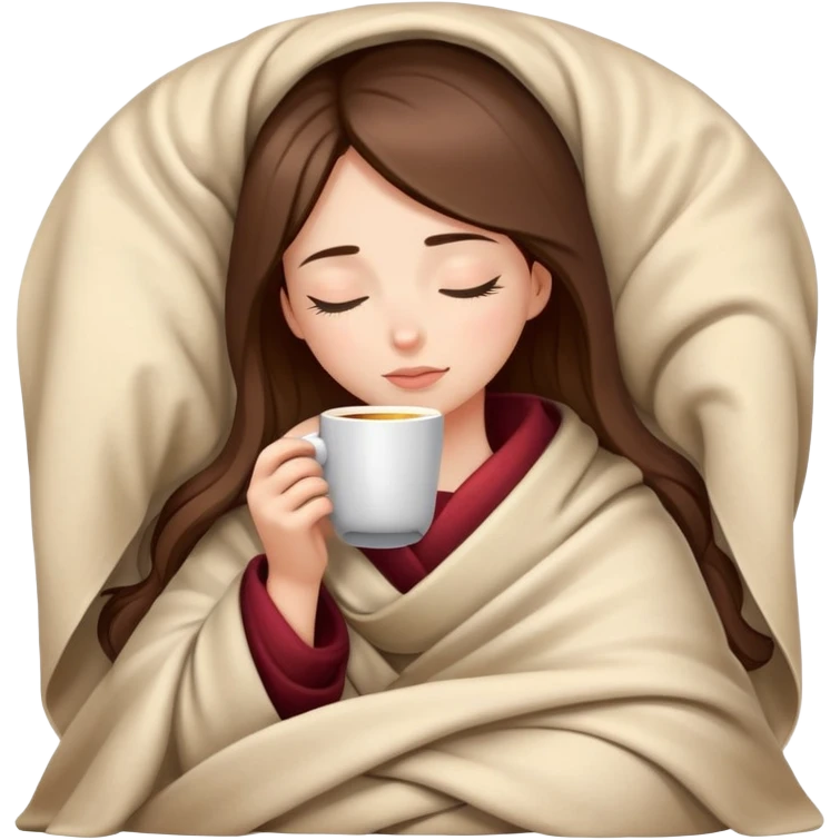 girl inside a blanket sipping coffee eyes closed emoji