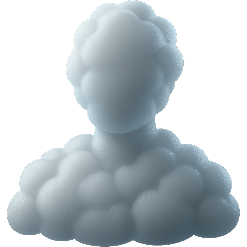 person made entirely of convex fluffy clouds, shoulder up, no background emoji